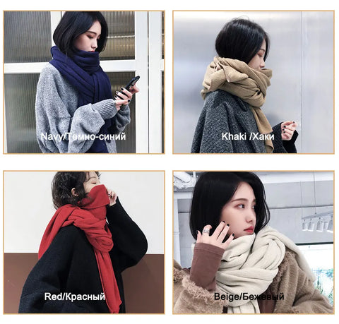 Maikun Thick Warm Scarf For Women Pure Color Ladies Imitation Cashmere  Black Scarf Female Winter To Increase Ahawl