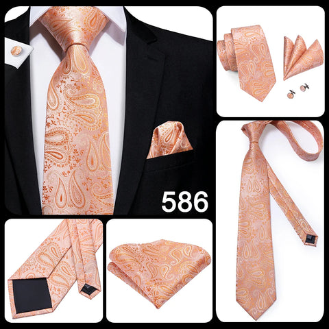 Hi-Tie Designer Orange Paisley Silk Wedding Tie For Men Handky Cufflink Gift Mens Necktie Fashion Business Party Dropshiping