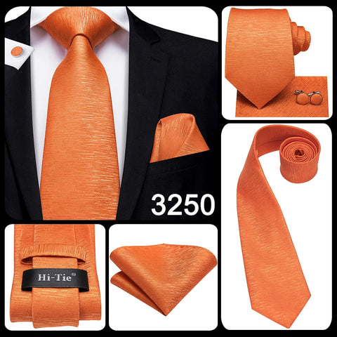 Hi-Tie Designer Orange Paisley Silk Wedding Tie For Men Handky Cufflink Gift Mens Necktie Fashion Business Party Dropshiping