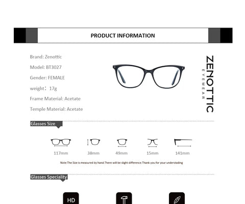 ZENOTTIC Cat Eye Acetate Prescription Eyeglasses Women Anti-Blue-Ray Photochromic Optical Spectacles Myopia Hyperopia Glasses