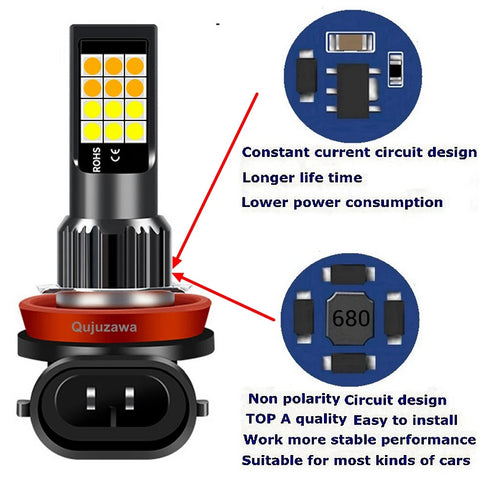 2Pcs Dual Colors H11 H8 9006 HB4 881 H27 High Quality 3030 LED Auto Fog Lamp Car Anti Fog Light Bulb Foglamps Yellow White 12V