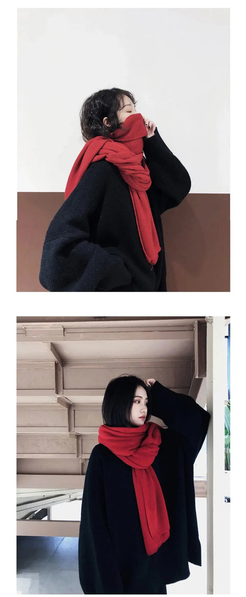 Maikun Thick Warm Scarf For Women Pure Color Ladies Imitation Cashmere  Black Scarf Female Winter To Increase Ahawl