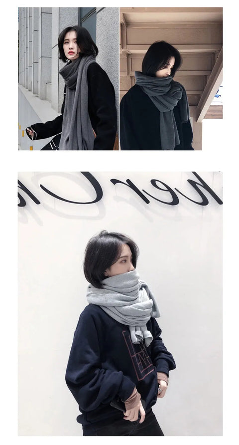 Maikun Thick Warm Scarf For Women Pure Color Ladies Imitation Cashmere  Black Scarf Female Winter To Increase Ahawl