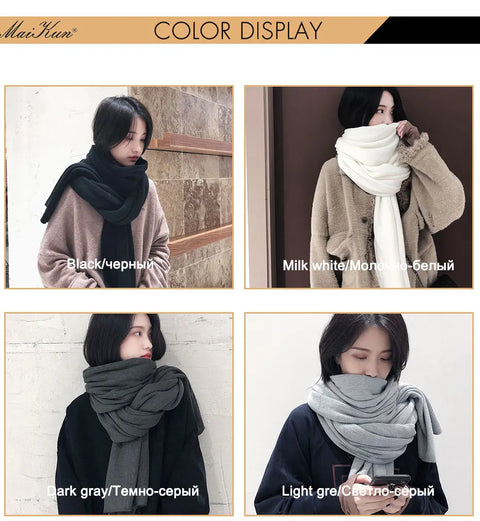 Maikun Thick Warm Scarf For Women Pure Color Ladies Imitation Cashmere  Black Scarf Female Winter To Increase Ahawl