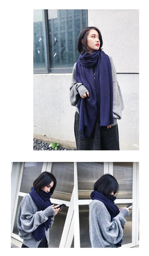 Maikun Thick Warm Scarf For Women Pure Color Ladies Imitation Cashmere  Black Scarf Female Winter To Increase Ahawl