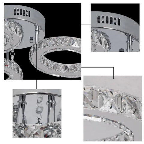 5 Rings Crystal Led Chandeliers Ceiling Mirror Stainless Steel Lustre Cristal For Kitchen Luminarias Parateto Fixtures Plafonier