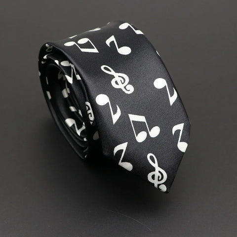 Classic Musical Notes Printed Tie Silky Narrow Neckties Slim Smooth Piano Guitar Necktie Simple Elegant Trendy Unisex Ties Gift