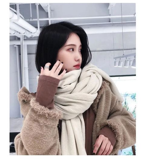 Maikun Thick Warm Scarf For Women Pure Color Ladies Imitation Cashmere  Black Scarf Female Winter To Increase Ahawl