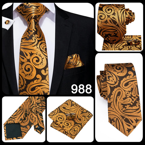 Hi-Tie Designer Orange Paisley Silk Wedding Tie For Men Handky Cufflink Gift Mens Necktie Fashion Business Party Dropshiping
