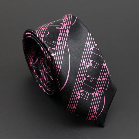 Classic Musical Notes Printed Tie Silky Narrow Neckties Slim Smooth Piano Guitar Necktie Simple Elegant Trendy Unisex Ties Gift
