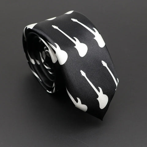 Classic Musical Notes Printed Tie Silky Narrow Neckties Slim Smooth Piano Guitar Necktie Simple Elegant Trendy Unisex Ties Gift