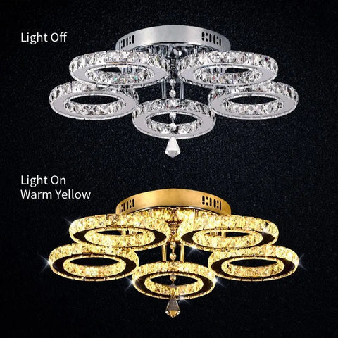 5 Rings Crystal Led Chandeliers Ceiling Mirror Stainless Steel Lustre Cristal For Kitchen Luminarias Parateto Fixtures Plafonier