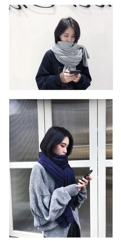 Maikun Thick Warm Scarf For Women Pure Color Ladies Imitation Cashmere  Black Scarf Female Winter To Increase Ahawl