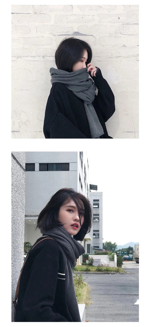 Maikun Thick Warm Scarf For Women Pure Color Ladies Imitation Cashmere  Black Scarf Female Winter To Increase Ahawl