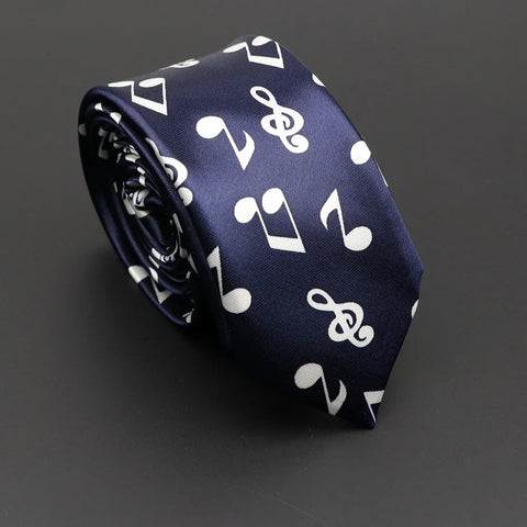 Classic Musical Notes Printed Tie Silky Narrow Neckties Slim Smooth Piano Guitar Necktie Simple Elegant Trendy Unisex Ties Gift