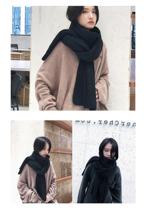 Maikun Thick Warm Scarf For Women Pure Color Ladies Imitation Cashmere  Black Scarf Female Winter To Increase Ahawl