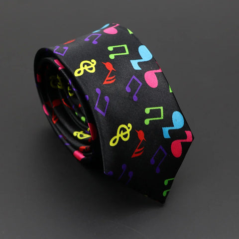 Classic Musical Notes Printed Tie Silky Narrow Neckties Slim Smooth Piano Guitar Necktie Simple Elegant Trendy Unisex Ties Gift