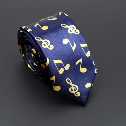 Classic Musical Notes Printed Tie Silky Narrow Neckties Slim Smooth Piano Guitar Necktie Simple Elegant Trendy Unisex Ties Gift