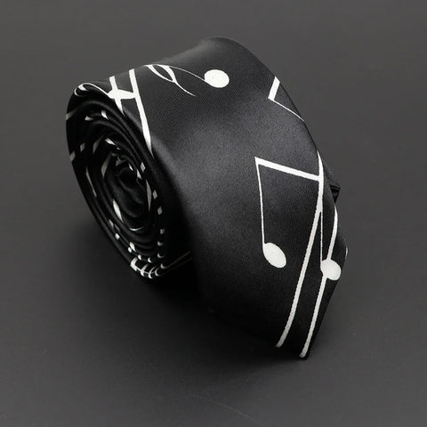 Classic Musical Notes Printed Tie Silky Narrow Neckties Slim Smooth Piano Guitar Necktie Simple Elegant Trendy Unisex Ties Gift