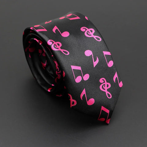 Classic Musical Notes Printed Tie Silky Narrow Neckties Slim Smooth Piano Guitar Necktie Simple Elegant Trendy Unisex Ties Gift