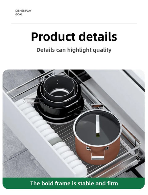 Cabinet Dish Basket 6A Carbon Steel Kitchen Drawer Type Double Layer Dish Basket Storage Bowl Rack With Drain Tray