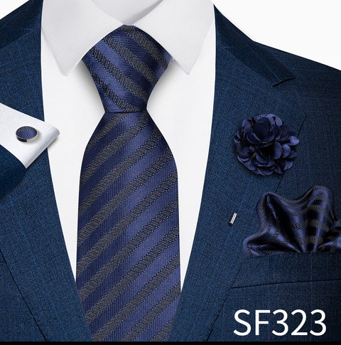 Wholesales Fashion 8 cm Tie Set Necktie Pocket Squares Cufflink Pin Set Purple Paisley Men Gravatas Fit Birthday Gift