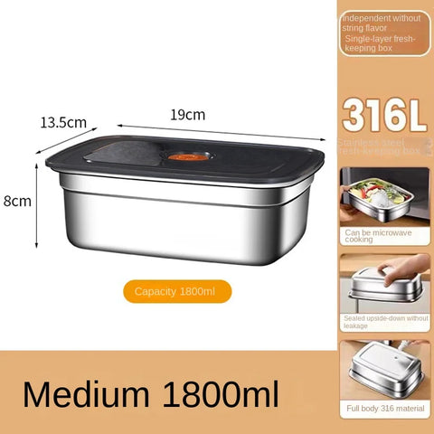 304 Stainless Steel Crisper, Lunch Box, Sealed Leak-proof Bento Box, Refrigerator Freezer Storage Box, Camping Lunch Box