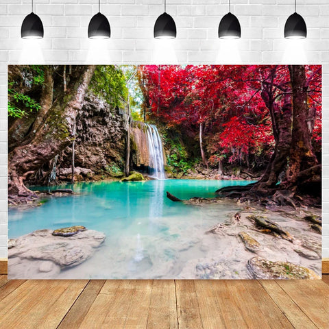 Nature Scenery Waterfall Mountain Water Backdrop Spring Landscape Window Summer Forest Jungle Background Photography Banner Prop