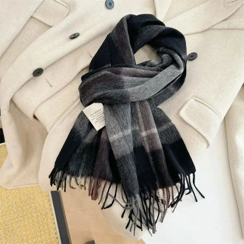 High Quality 100% Wool Scarf Men Female Fashion Classic Soft Cashmere Muffler Women Warm Thermal Shawl Outside Autumn Winter Men