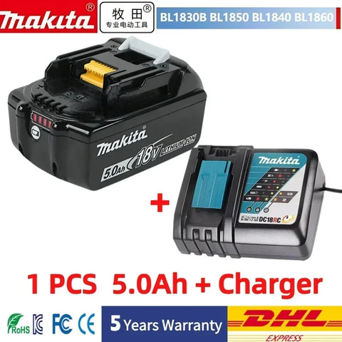 Makita 18V Battery 5Ah BL1850B Lithium ion Genuine Makita 18V Battery BL1850 BL1860 BL1860B BL1840B。