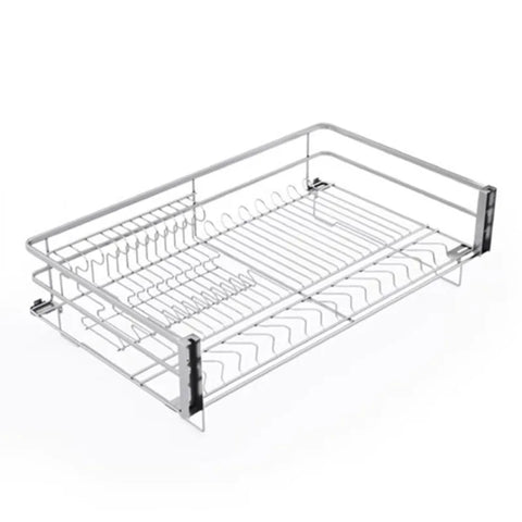 Cabinet Dish Basket 6A Carbon Steel Kitchen Drawer Type Double Layer Dish Basket Storage Bowl Rack With Drain Tray