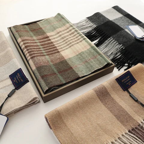 New Fashion Design Pure Wool Plaid Women Men Scarf British Classic Warm Couple Scarves High Quality Multicolored Tassel Muffler