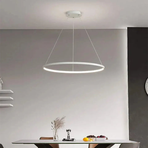 Modern Round LED Chandelier Black/White - Dimmable Pendant Light for Kitchen Living Room, Surface Mounted Minimalist Home Lighti