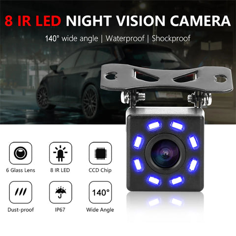 Car Rear View Camera 4/8/12 LED Night Vision Reversing Wide-angle Waterproof HD Reversing Image Universal Support Display
