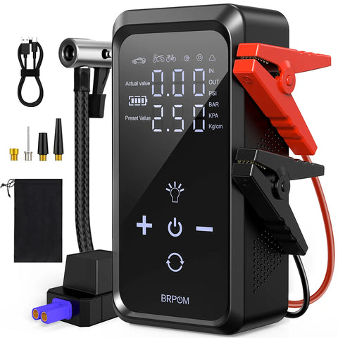 Car Jump Starter Air Pump Power Bank Lighting Portable Air Compressor 4 In 1 Cars Battery Starters Starting Auto Tyre Inflator