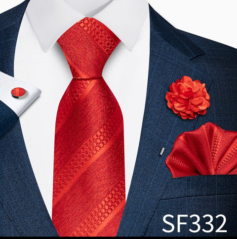 Wholesales Fashion 8 cm Tie Set Necktie Pocket Squares Cufflink Pin Set Purple Paisley Men Gravatas Fit Birthday Gift