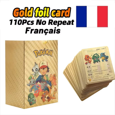 27-110Pcs Pokemon Gold Foil Card VMAX GX Cards English French Spanish German Pikachu Charizard Arceus Colour Pokémon Cards Gift