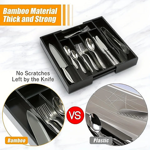 Popular Adjustable Cutlery Organizer - Upgraded Plastic Storage Tray with Dividers, Fork and Knife Drawer Organizer