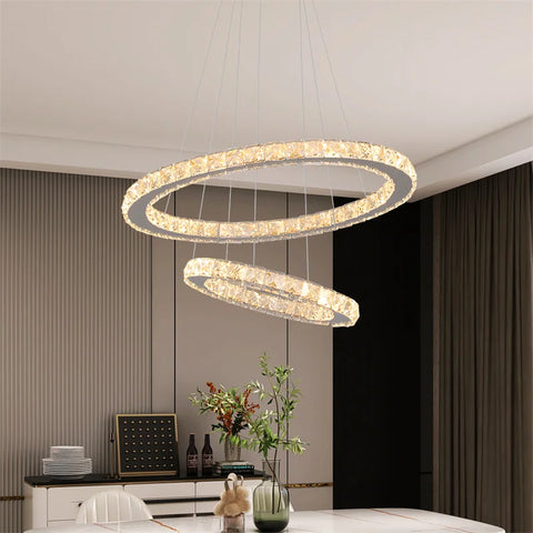 Modern Crystal Rings Led Chandelier Indoor Luxury Ceiling Lamp Dimming And Remote Control Pendan Lighting Chrome Lustre Fixtures