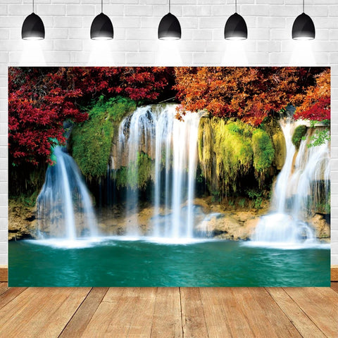 Nature Scenery Waterfall Mountain Water Backdrop Spring Landscape Window Summer Forest Jungle Background Photography Banner Prop