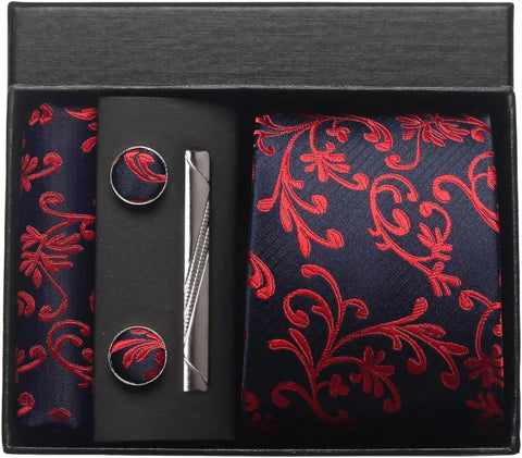 100% Silk Necktie Paisley Floral Mens Tie Top Quality Business Tie Pocket Square Tie Clip Cufflinks Set Classic For Men Gift Box