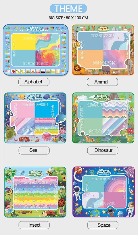 100x80CM Magic Water Drawing Doodle Mat With Reusable Magic Pens Coloring Painting Board Montessori Educational Toys Kids Gifts