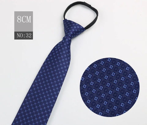 2023 New 8cm Width Pre-tied Zipper Neck Tie Striped Polka Dots Neckties For Men Corbatas Gravata Slim Suits Jacquard Cravat Tie