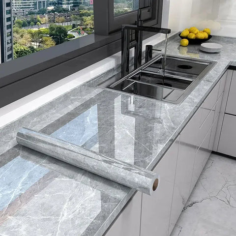 10M x 80CM Marble Self Adhesive Wallpaper Waterproof Oil Proof Kitchen Stickers Thermostability Decorative Film Home Decor