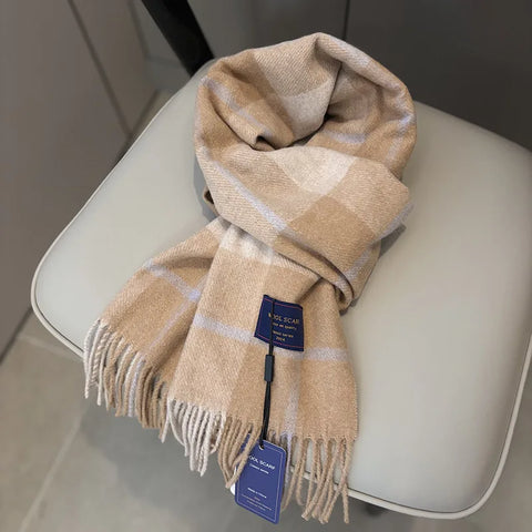 New Fashion Design Pure Wool Plaid Women Men Scarf British Classic Warm Couple Scarves High Quality Multicolored Tassel Muffler