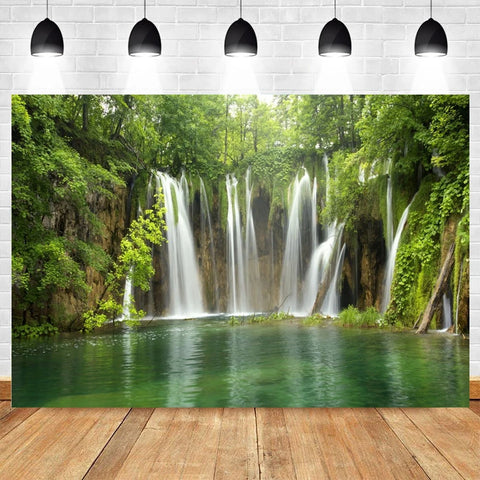 Nature Scenery Waterfall Mountain Water Backdrop Spring Landscape Window Summer Forest Jungle Background Photography Banner Prop