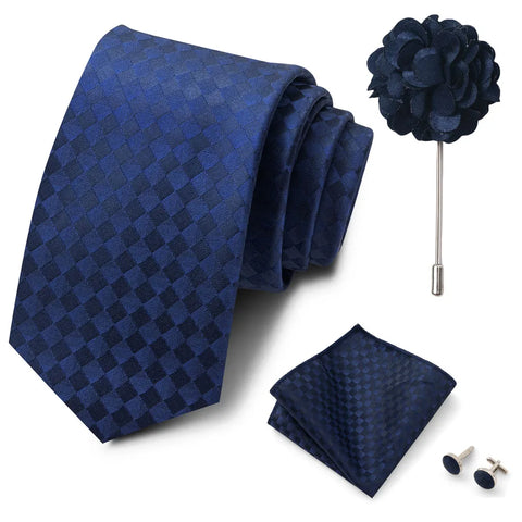 Wholesales Fashion 8 cm Tie Set Necktie Pocket Squares Cufflink Pin Set Purple Paisley Men Gravatas Fit Birthday Gift