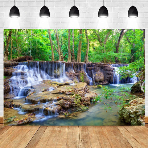 Nature Scenery Waterfall Mountain Water Backdrop Spring Landscape Window Summer Forest Jungle Background Photography Banner Prop
