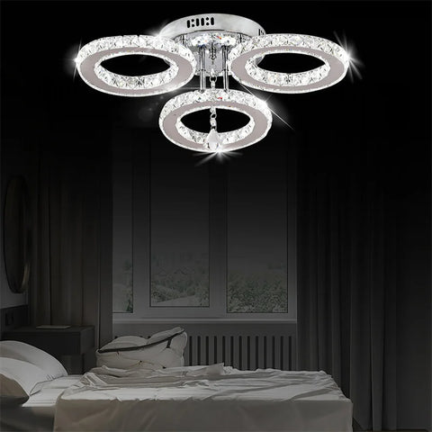 5 Rings Crystal Led Chandeliers Ceiling Mirror Stainless Steel Lustre Cristal For Kitchen Luminarias Parateto Fixtures Plafonier