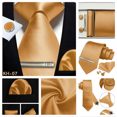 Mens Silk Tie 8cm Solid Red Blue Necktie Handkerchief Cufflinks Gift box set Formal Ties For Man Workplace Business Wedding Gift